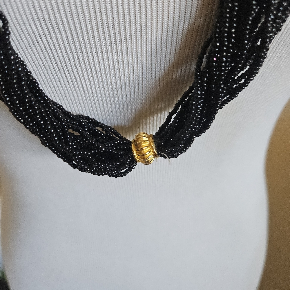 Elegant Multi Stranded Black Seeded Necklace - image 5